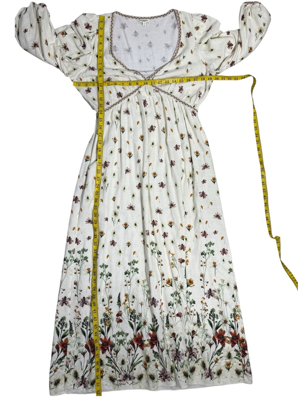 Max Studio London Floral Prairie Maxi Dress Large Linen Rayon Cottagecore NWOT - Picture 5 of 8